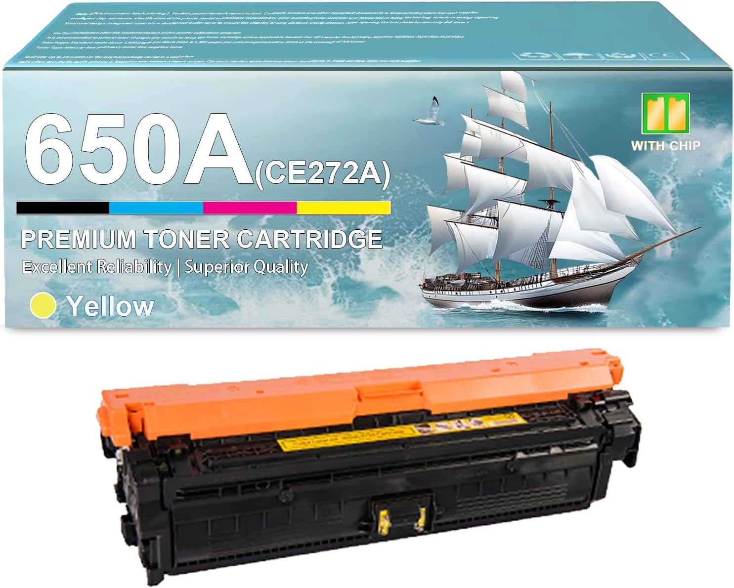 650A Toner Cartridges Compatible for HP CE272A Yellow Cartridge Fit for HP Color LaserJet Enterprisen CP5525n CP5525xh M750n M750xh Printers, 1 Pack