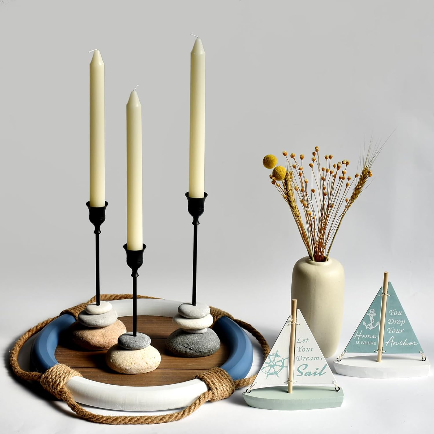 3 Pack Modern Tapered Candlestick Holders with Removable Cup, Handmade Stone Look Candle Holder, Weighted Base Resin Candle Sticks Holder Decor for Dining Table, Mantel & Home
