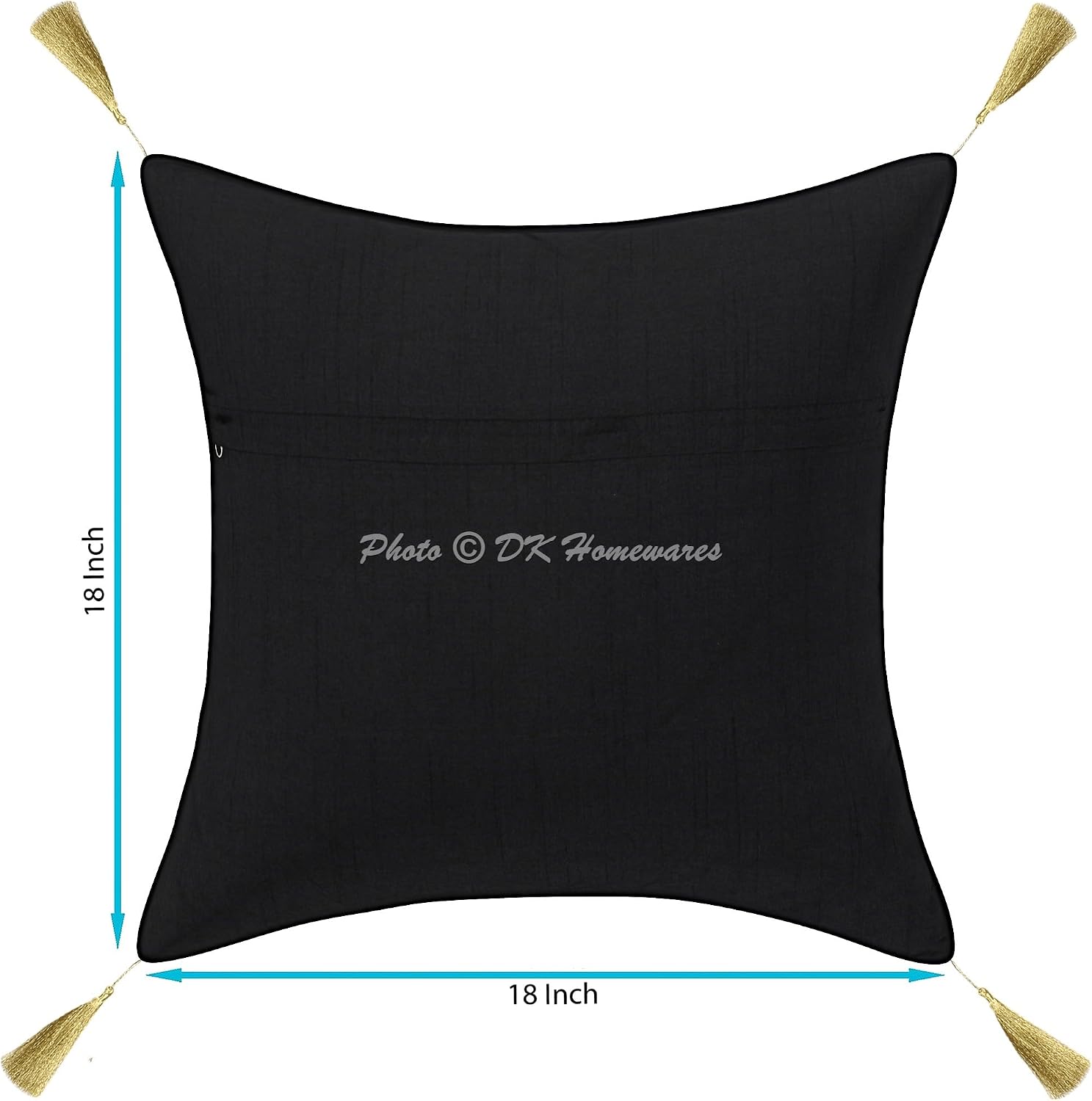 Decorative Throw Pillow Covers 18x18 Inch Brocade Jacquard Weave Indian Square Elephant Cushion Covers (Size - 45x45 cm ; Color: Black & Gold) - Set of 2 Pcs (Cover Only)