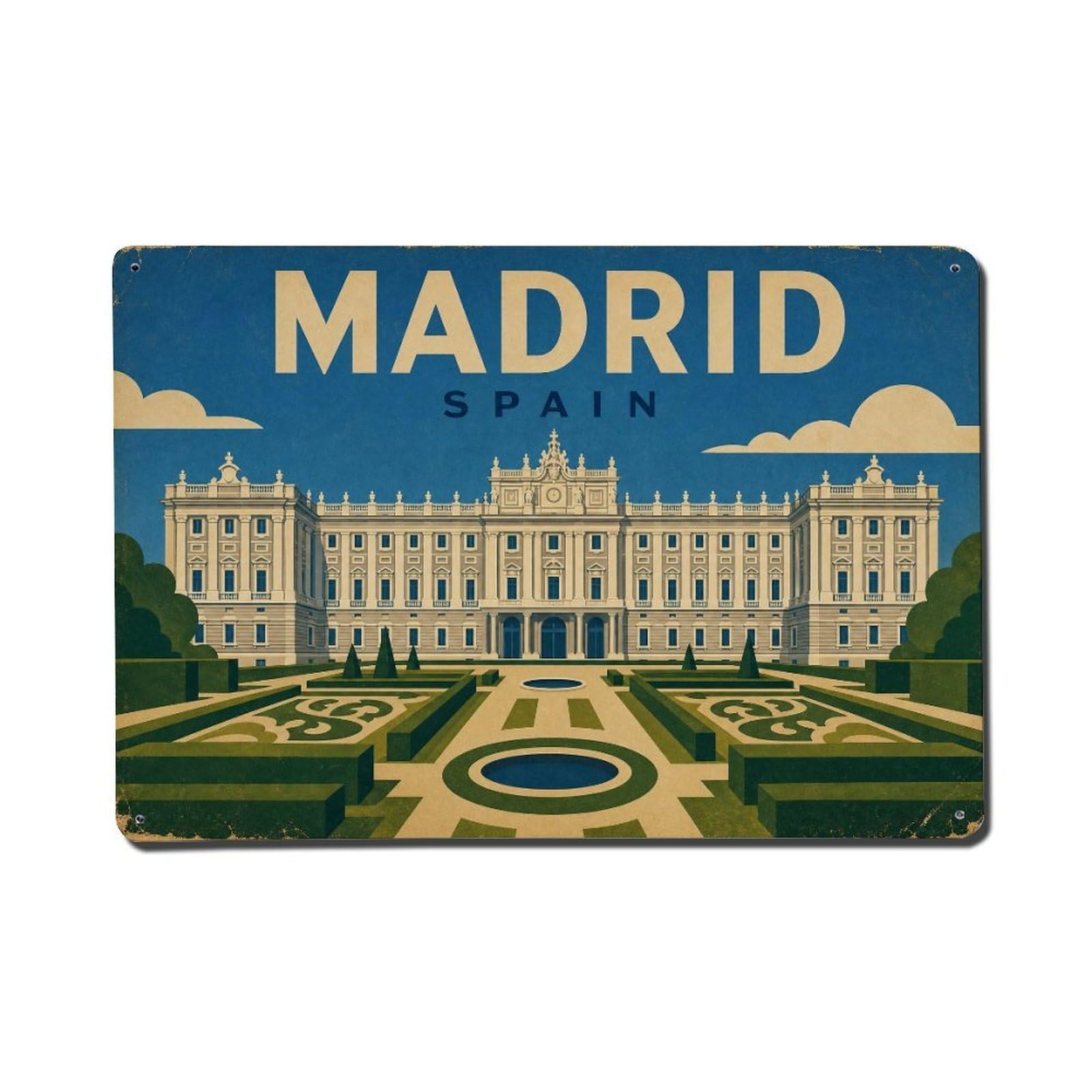 Retro Travel Spain Madrid Metal Tin Sign Plaque Wall Decor for Cafe, Club Bar, Office, Garden Metal Poster 8x12Inch