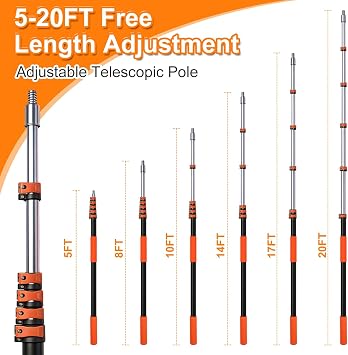 26FT High Reach Duster Kit with 5-20FT Flip-Lock & Screw Dual Locking Extension Pole, Cobweb Duster, Washable Ceiling Fan Cleaner & Window Squeegee for Glass & High Roof