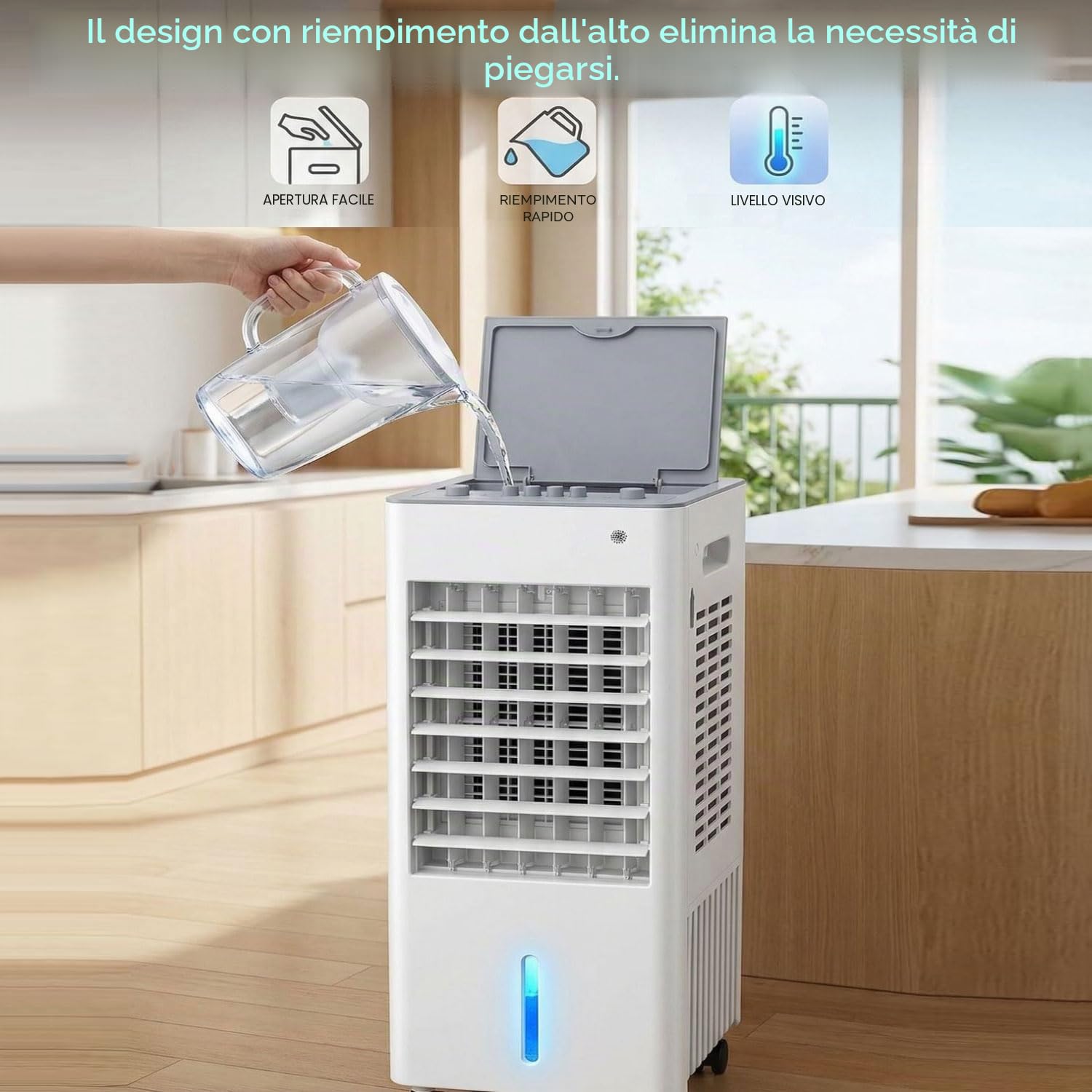 Climatizzatore Portatile Condizionatori a Evaporazione Portatile Senza Tubo Silenzioso 60W Raffreddatore d'Aria con 3 Modalità 3 Velocità Oscillazione 60° Timer 8H Ventilatore Aria Fredda per Casa
