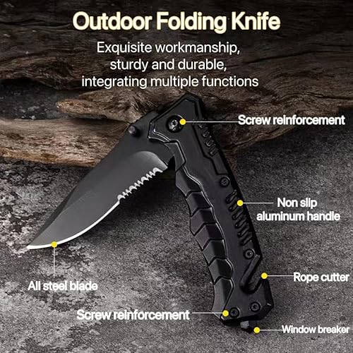 YIINNIIY Pocket Knife for Men Folding Knife Utility Knives 7-In-1 Self Defense Knife Multitool Survival Knife Multi Tool Survival Knives for Men