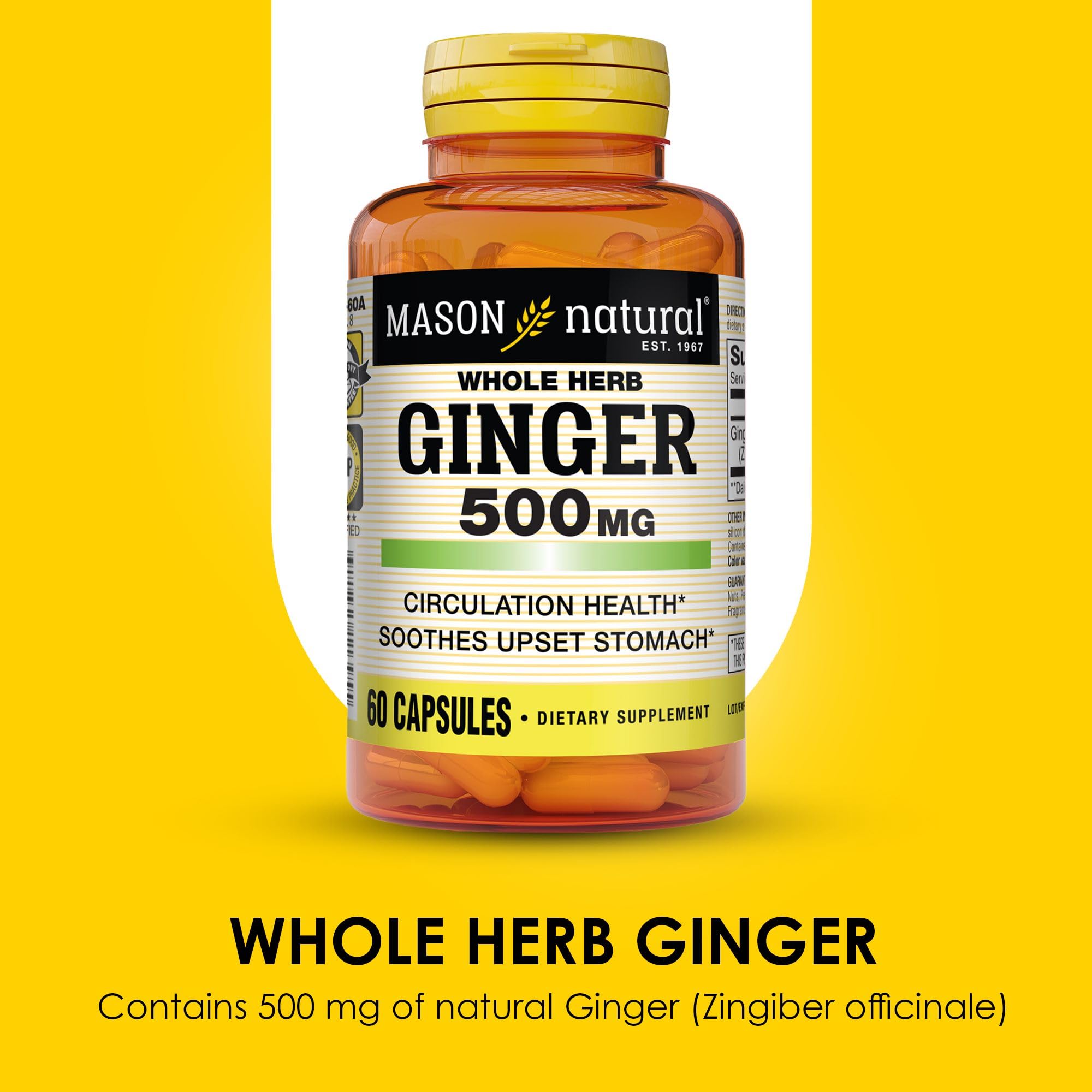 MASON NATURAL Whole Herb Ginger 500 mg, 2 Month Supply, Natural Herbal Supplement, 60 Capsules — Amazon image 4