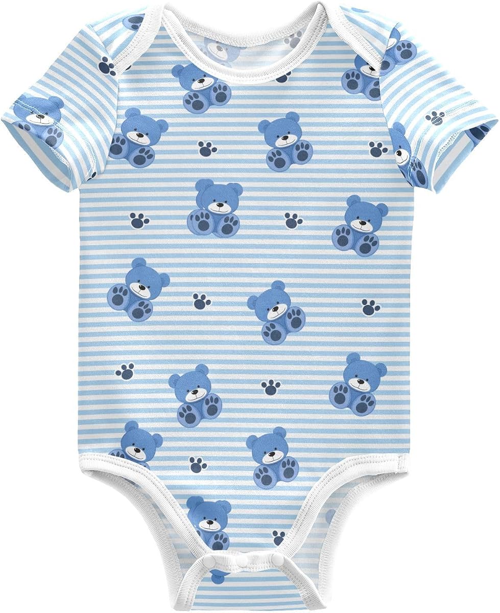 Unisex Baby Short-Sleeve Onesie Striped Bear Bodysuits for Boy and Girl 3M