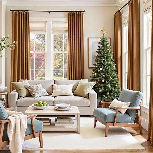 Vista 2 de Lazzzy Blackout Velvet Gold Thermal Insulated Curtains 90 Inch Long Drapes for Bedroom Window Treatments Grommet Living Room Drapes Set of 2 Panels