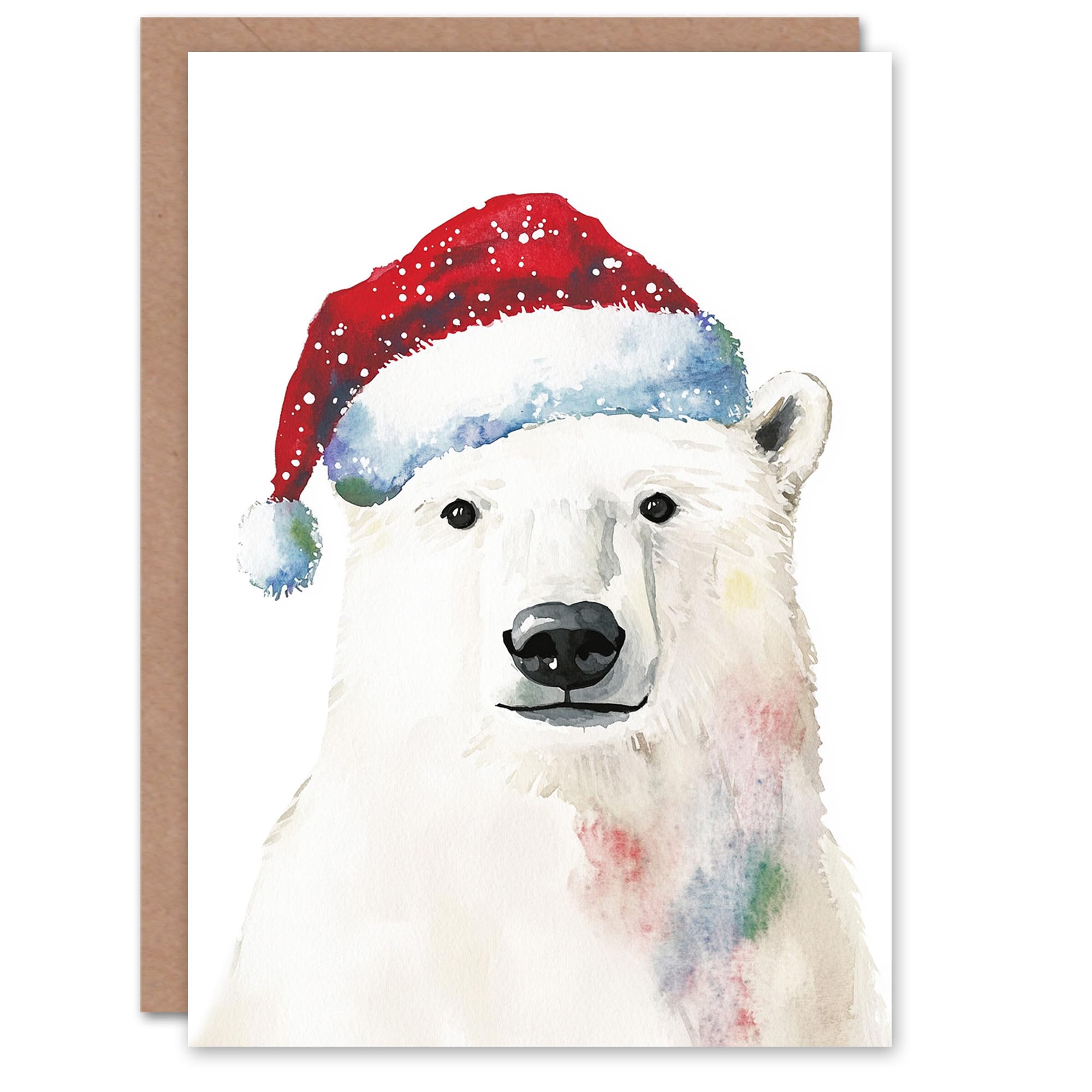 Wee Blue Coo Polar Bear Santa Hat Bright Festive Fun Xmas Art Blank For All Christmas Card