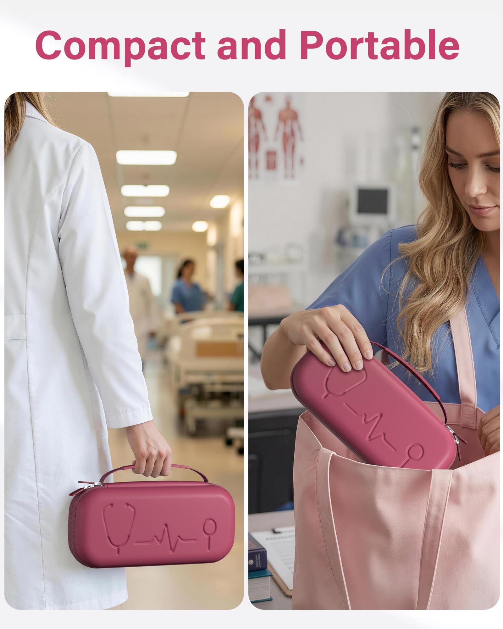 ProCase 聴診器ケース 耐衝撃 ハードEVA 収納ポーチ Littmann Cardiology対応 メッシュポケット付き - ラズベリー | Classic III Lightweight III IV MDF Acoustica等対応, ベルベット裏地, 弾性固定バンド, 軽量コンパクト, 持ち手付き, 医療従事者への贈り物に