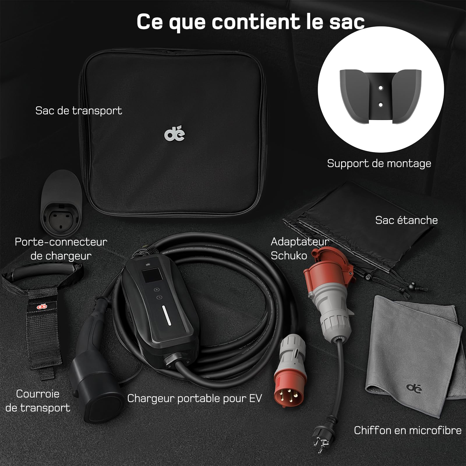 Dé Wallbox Station de Charge Mobile 11 KW Triphasé, 20 m, 6-16 A, Puissance Réglable, Câble CEE 16A vers Type 2, Chargeur EV pour Modèle Y/3, ID.3/4/5, MG4, EX30, E-Up