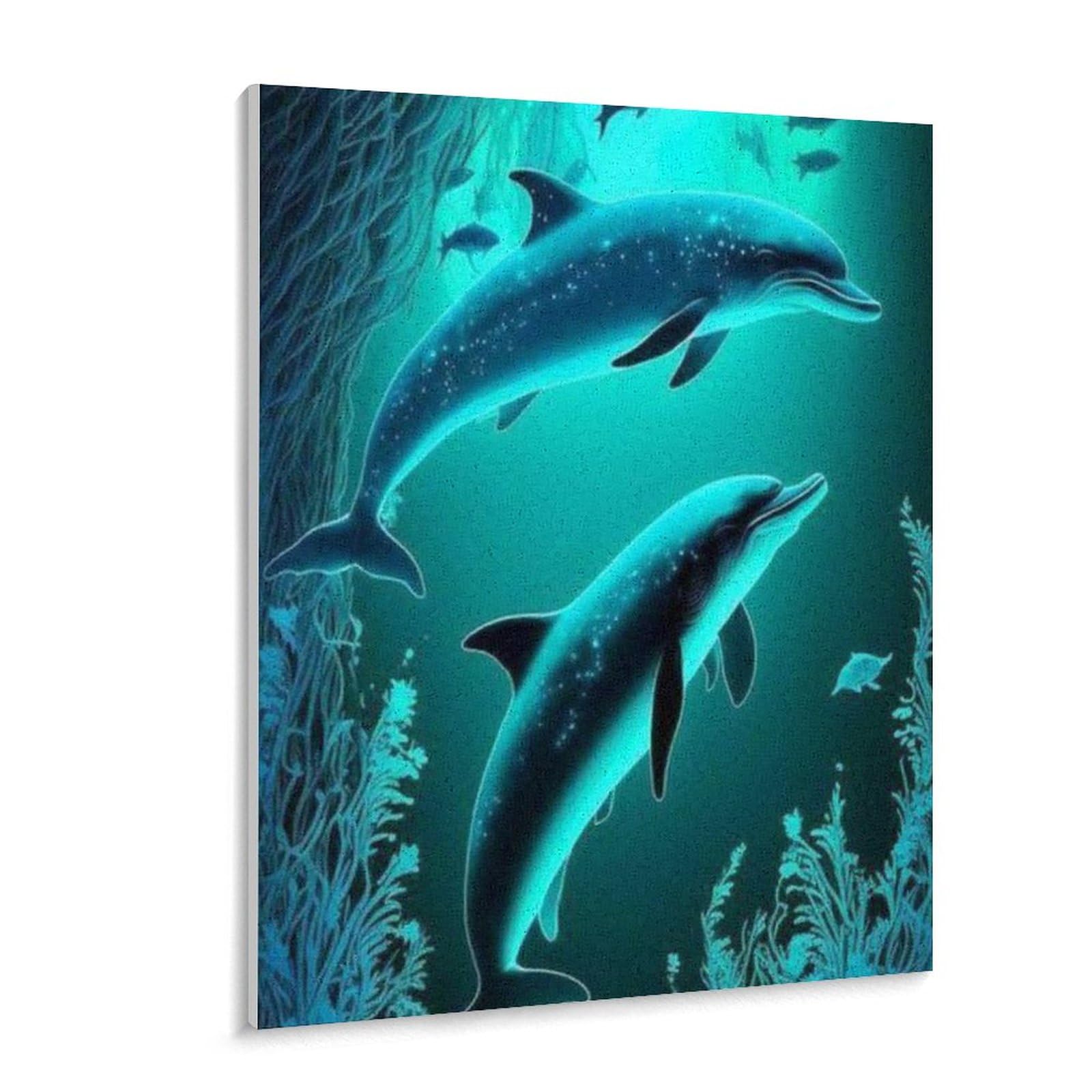 Amazon | 海の中を泳ぐ2頭のイルカ。 数字油絵 穏やかで平和な