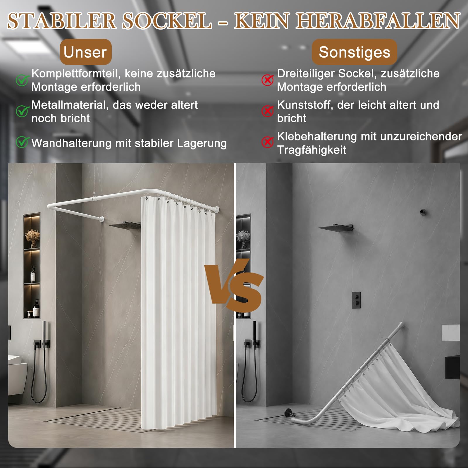 Tringle de rideau de douche en forme de U / L, flexible et réglable en acier inoxydable, barre de douche d'angle avec support de plafond pour baignoire/salle de bain, montage de perçage nécessaire, 4