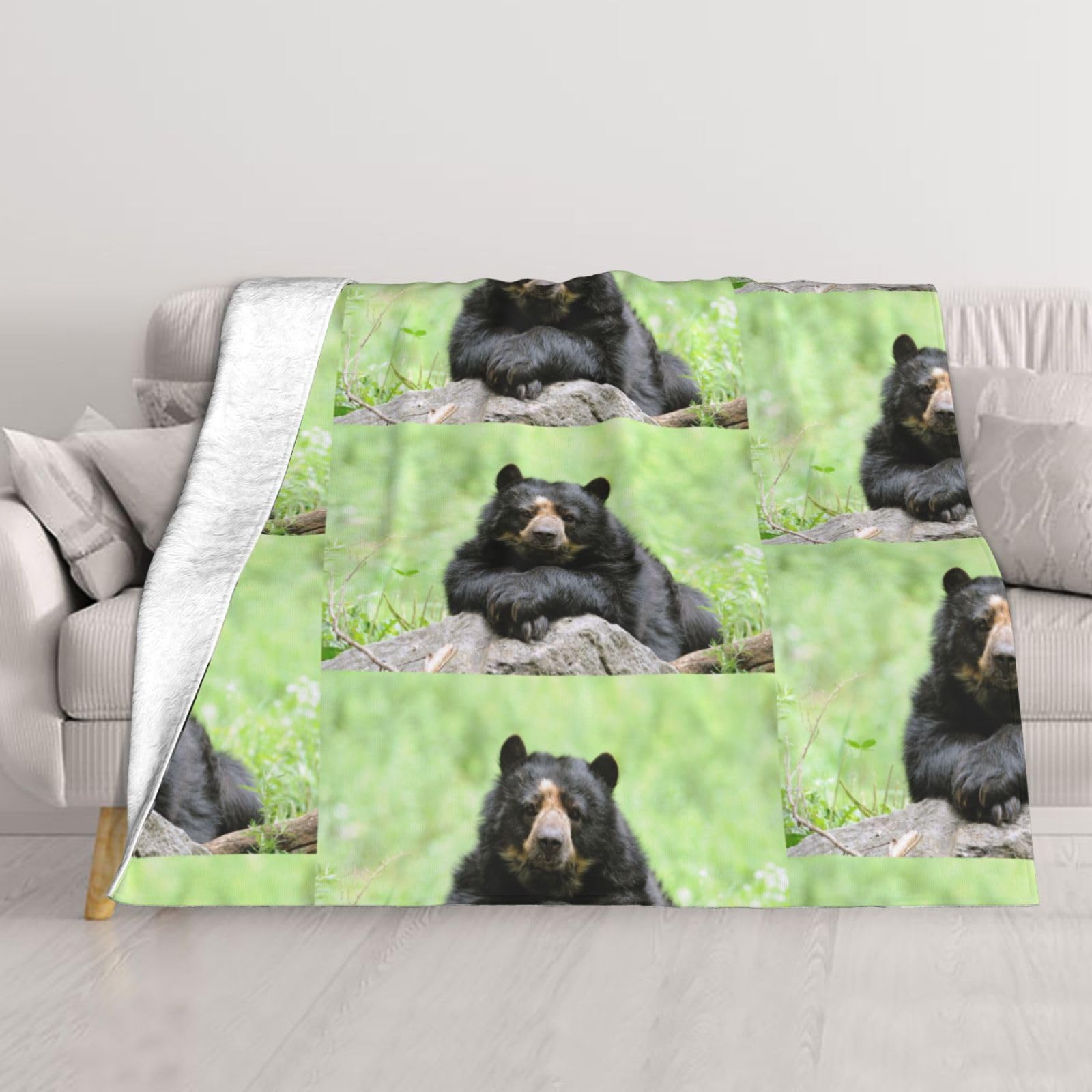 Couverture ours noir douce en peluche réversible pour lit et canapé