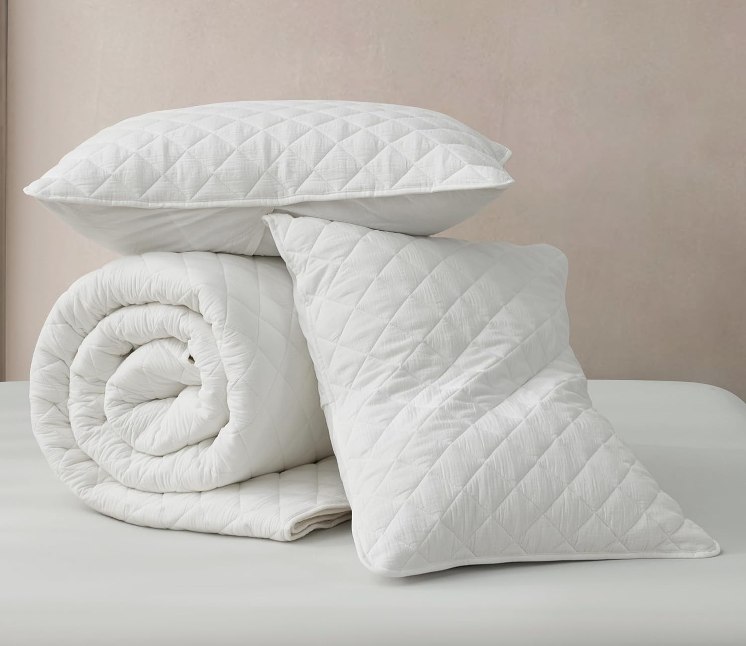 Chezmoi Collection 3-Piece Cotton Gauze Oversized King Quilt Set, White Soft Washed Cotton Gauze Bedspread, Lightweight Breathable Reversible 180GSM Fill for All Season