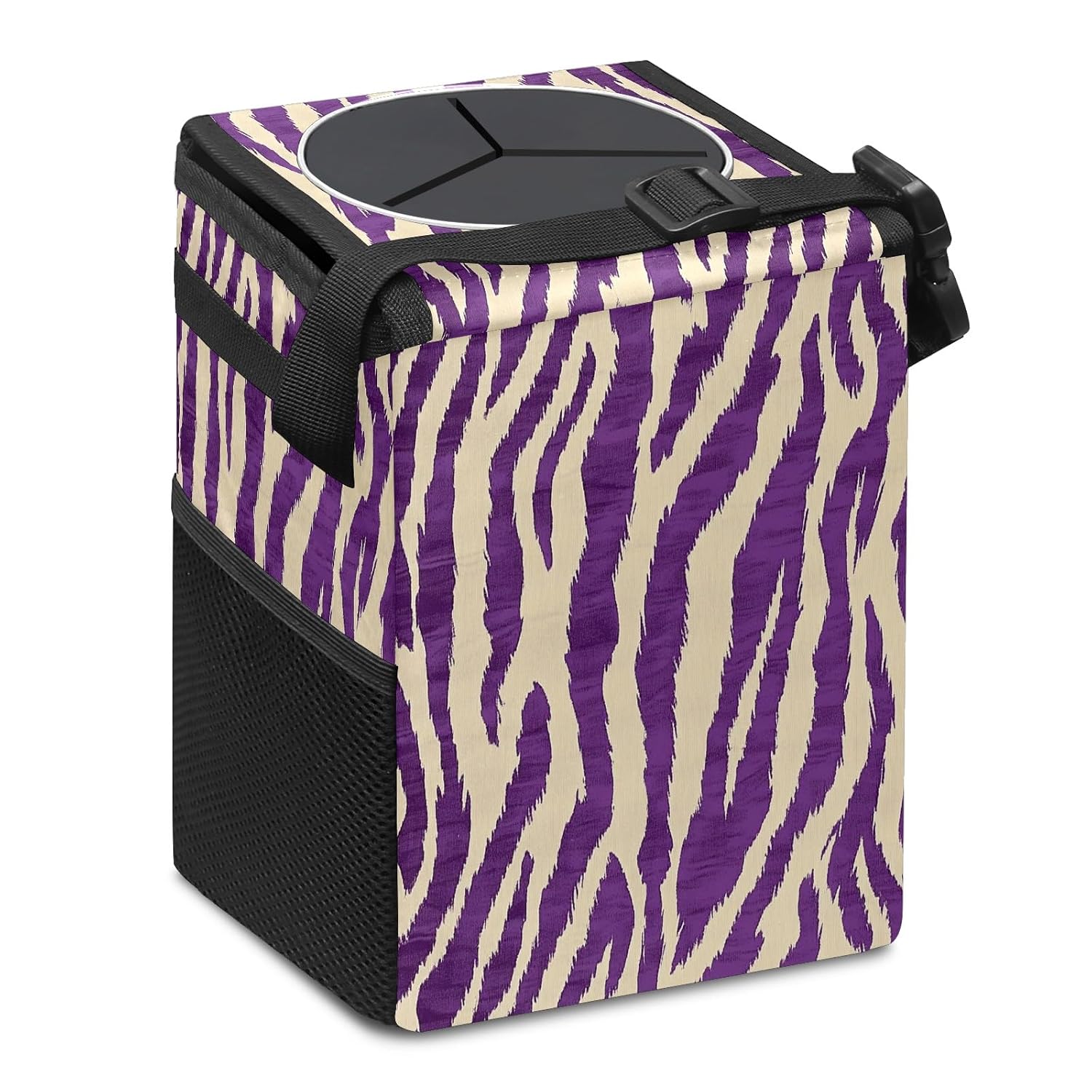 Car Trash Bin with Lid Auto Garbage Bag Hanging for Back Seat - Leakproof Trash Can for Cars SUVs Trucks Vehicle Car Accessories (Purple Tiger Stripes Print)