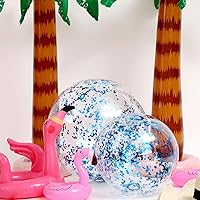 Vista 4 de Hsei 3 bolas inflables de playa de 16 pulgadas con purpurina para verano, piscina, discoteca con confeti flotante, juguetes para decoración de Azul
