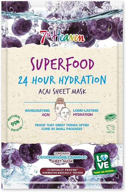 7th Heaven Superfood 24hr Hydration Acai Berry Biodegradable Bamboo Sheet Mask