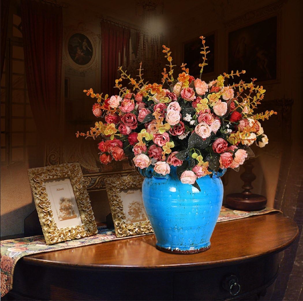 Luyue 7 Branch 21 Heads Artificial Silk Fake Flowers Leaf Rose Wedding Floral Decor Bouquet,Pack of 2 Small Size (Pink Coffee) : Home & Kitchen