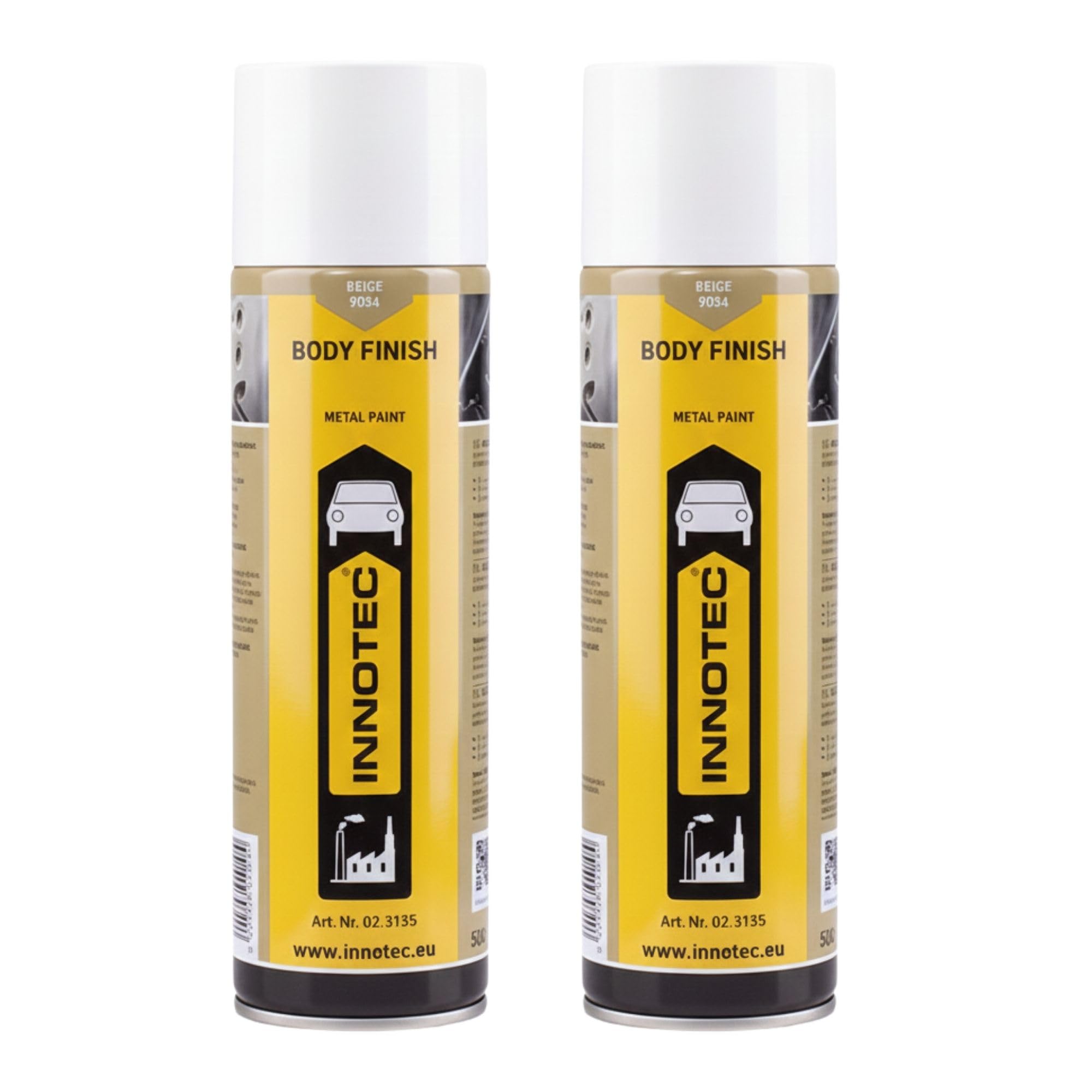 2 Stück INNOTEC Body Finish 500 ml Beige – 1K-Acryl-Premium Grundierlack für das Lackieren von reparierten oder ersetzten Blechteilen an PKW, LKW & Maschinen – korrosionsschützender Reparaturlack