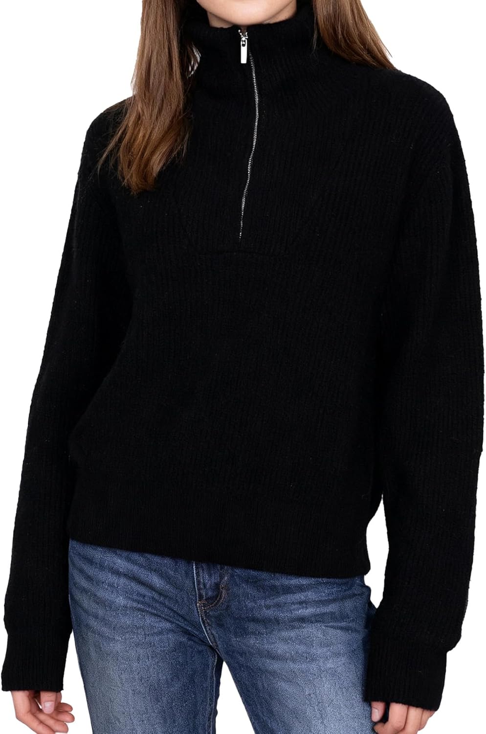 Amazhiyu Women's 100% Wool Sweater Long Sleeve Quarter Zip Pullover Winter Tops