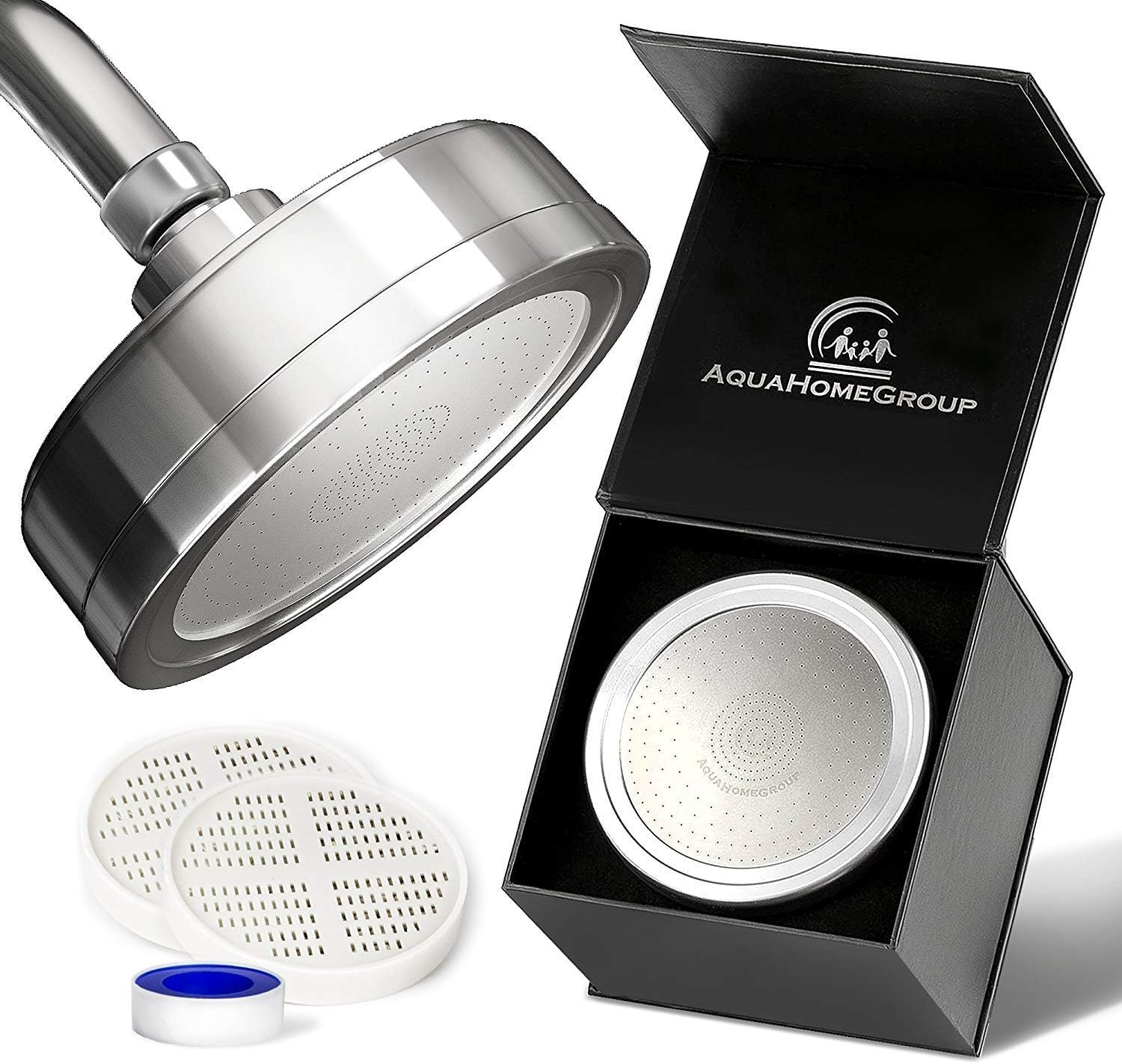 - Luxury Filtered Shower Head (Metal) 2 Cartridges Vitamin C+E+A + 5 Shower Caps - Reduces Chlorine & Sediments - Consistent Water Pressure - Massage and SPA Effect