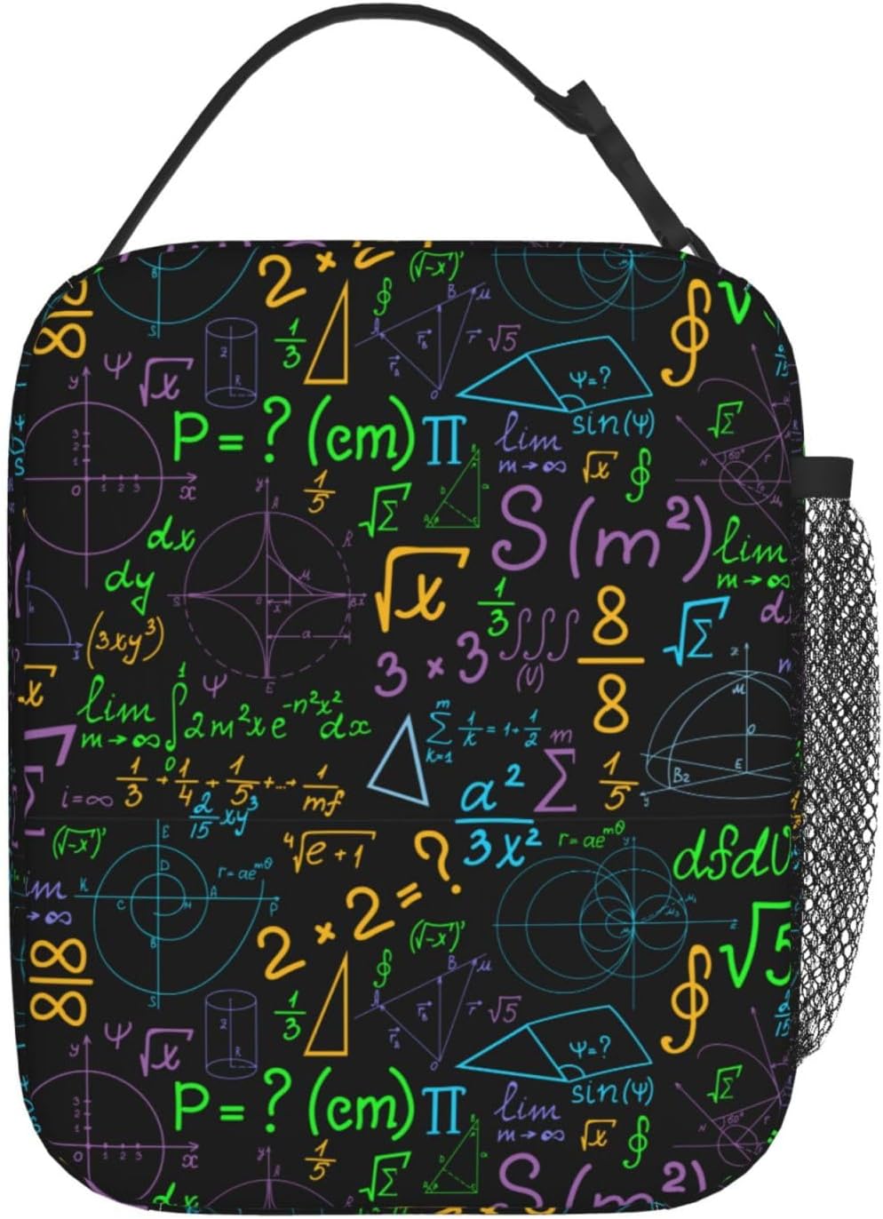 Math Colorful Geometrical Plots Formulas Calculations Reusable Lunch Box Food Bag Insulated Lunch Bag for Teenage Boys Girls School Beach