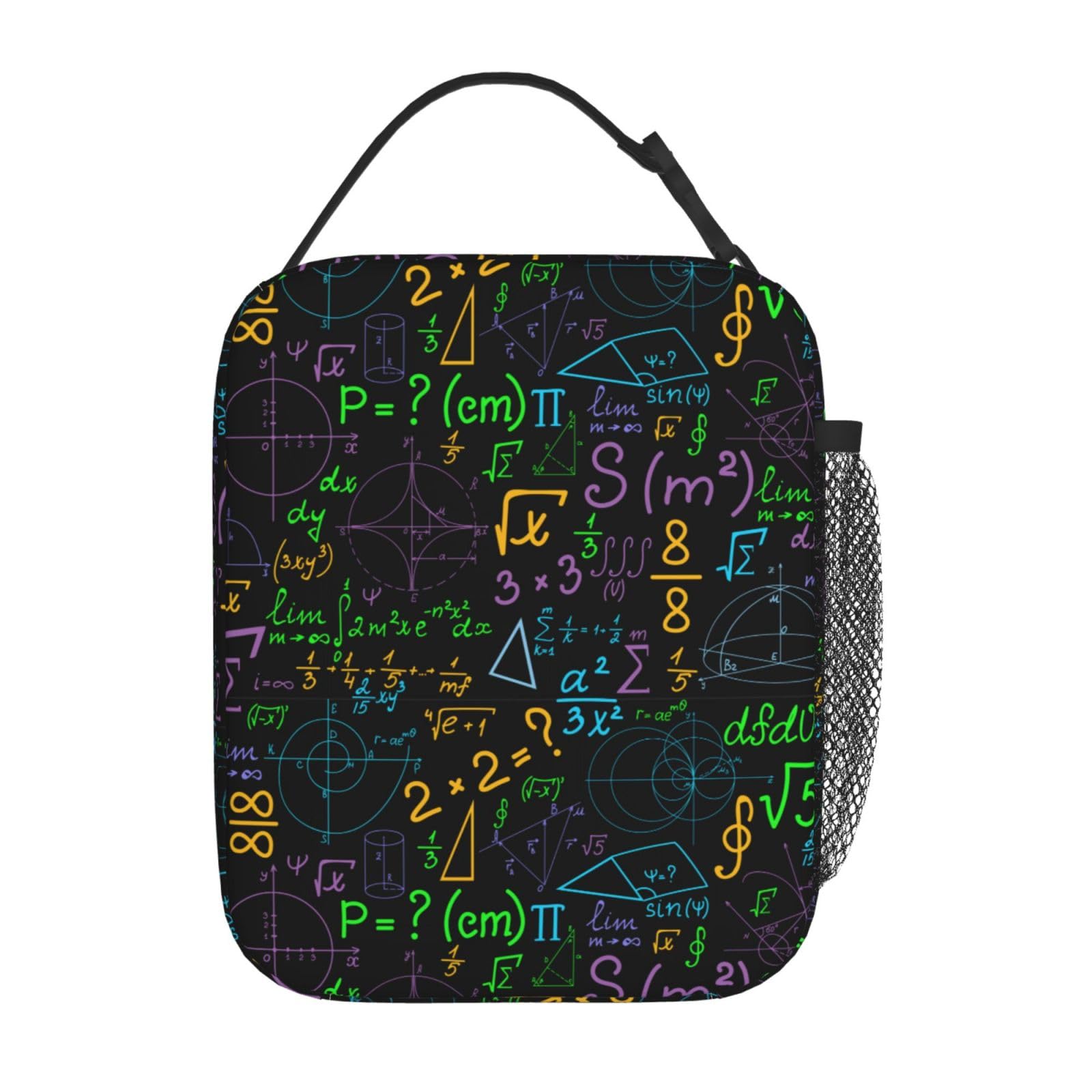 Aoojanu Math Colorful Geometrical Plots Formulas Calculations Reusable Lunch Box Food Bag Insulated Lunch Bag for Teenage Boys Girls School Beach