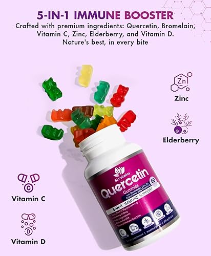 Miniatura 3 de BIO VITALICA BioVitalica - Paquete de 4 gomitas de quercetina - Quercetina con bromelina vitamina C y zinc y saúco + vitamina D3-5 en 1 apoyo