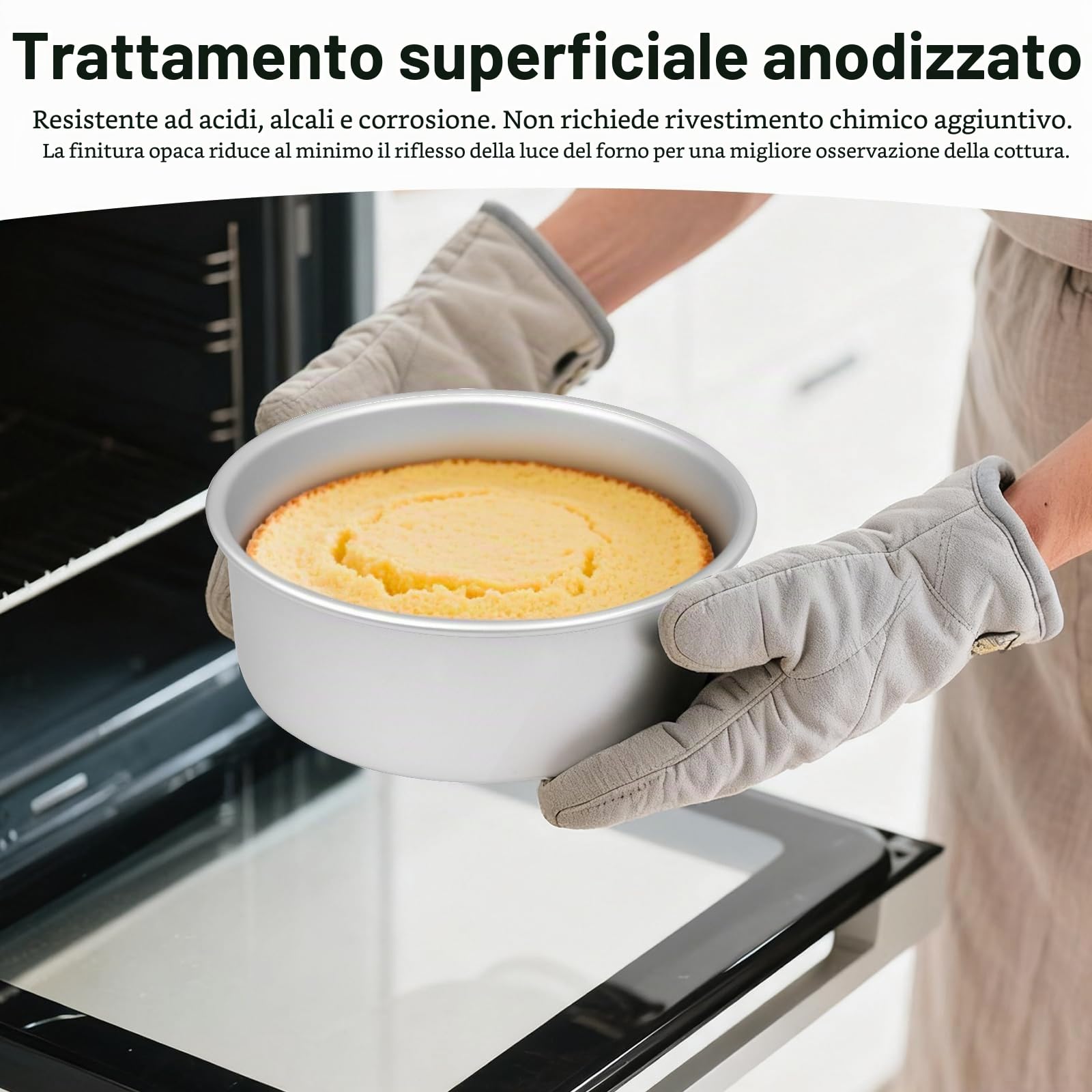 Tortiera rotonda per torta Ø 20 cm, Teglia da forno per torte in alluminio anodizzato con fondo rimovibile, Argento