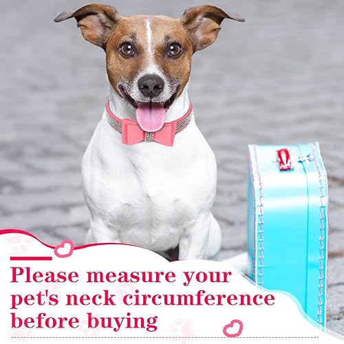 Miniatura 3 de 4 collares de perro rosados con tachuelas y tachuelas, collar de perro con lazo de diamantes de imitación, collar de perro con diamantes de