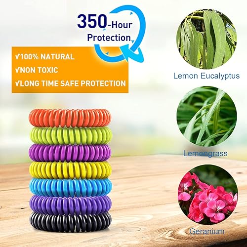 Miniatura 2 de Paquete de 14 pulseras de mosquitos para niños y adultos, citronela natural, citronela y eucalipto, hasta 350 horas de protección