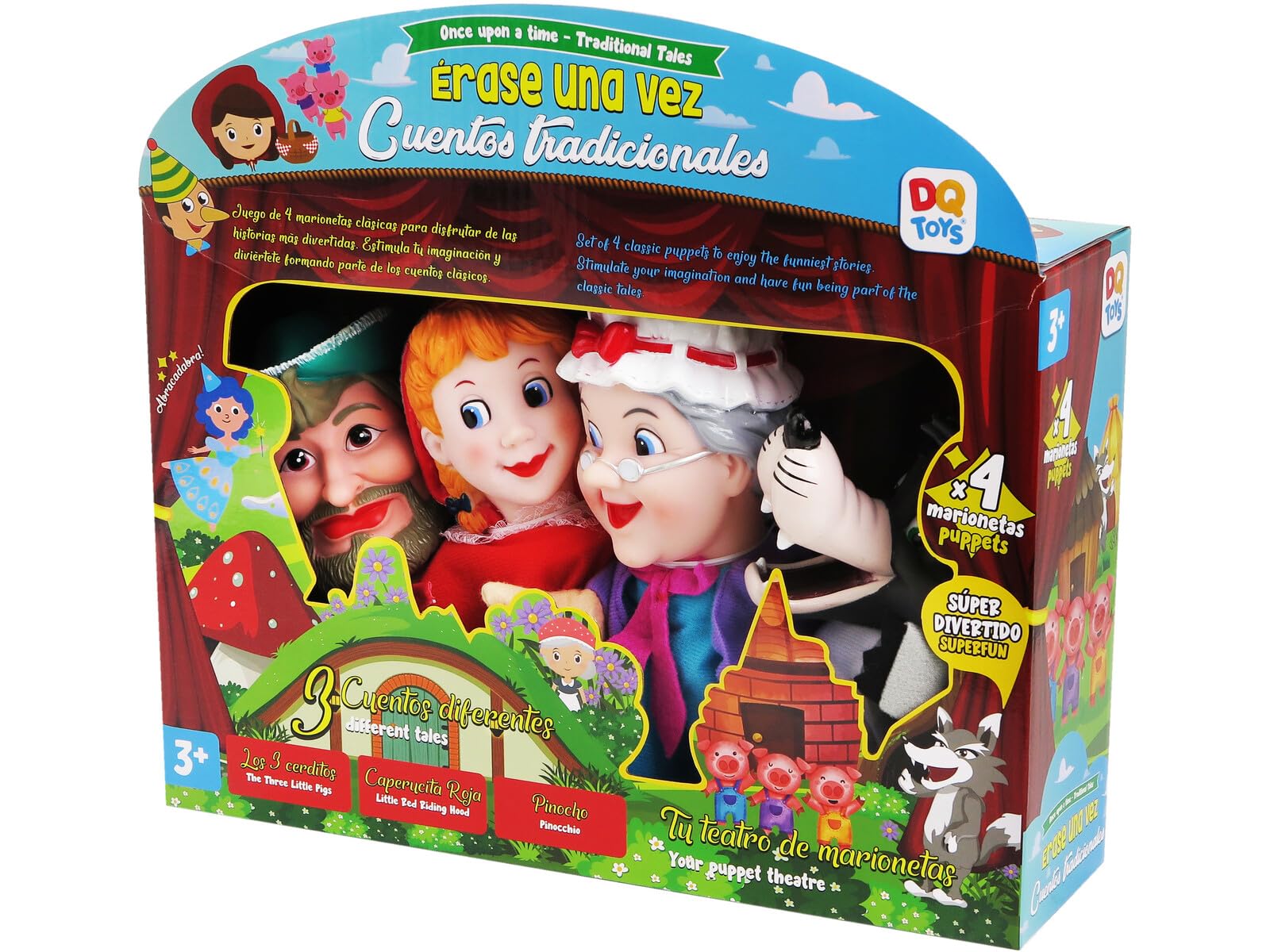 Lot de 4 marionnettes Il était une fois Contes Traditionnels Petit Chaperon Rouge en Plastique Rouge pour Enfant