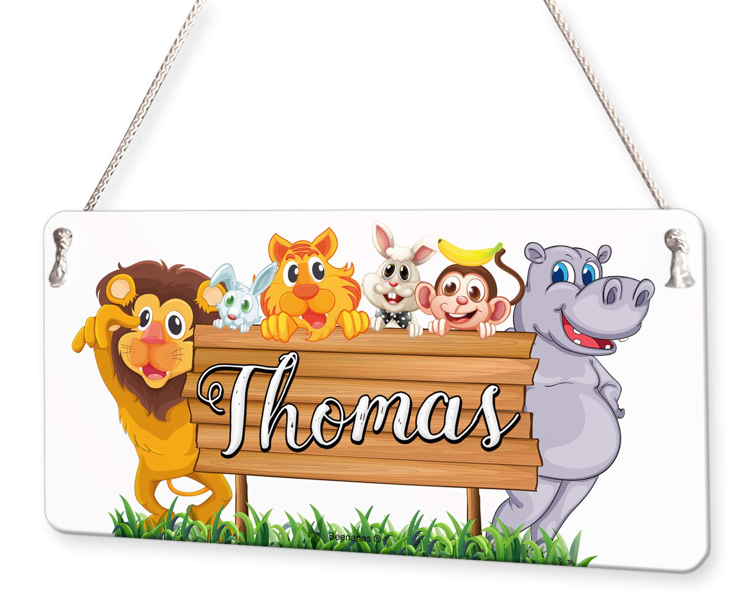 Beenanas Vibrant Colors Animals Nature Lion Hippo Personalised Childs Bedroom Door Sign Name Plaque