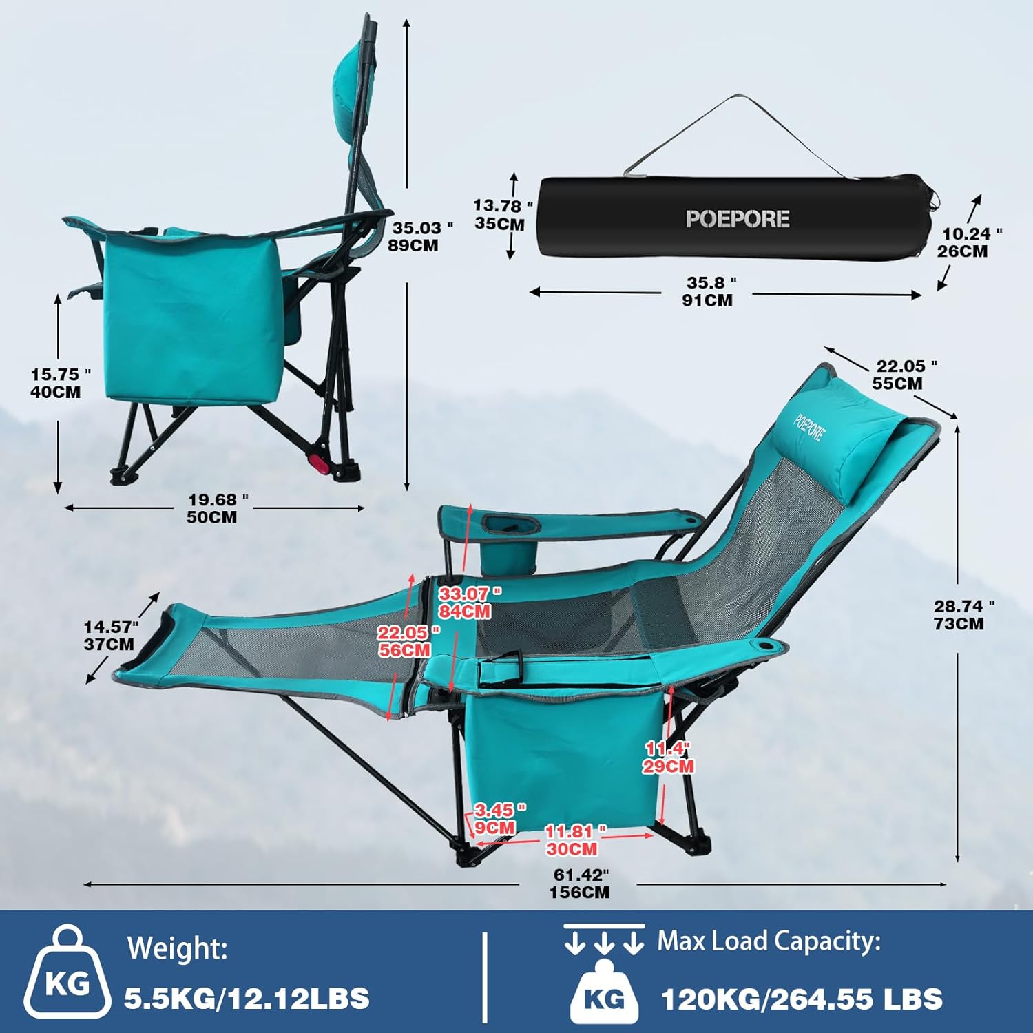 2-Pack Reclining Camping Chair 4 Position with Foot Rest Comfortable for Adults 265Ibs Folding Lounger Mesh Beach Chair with Cooler Bag,Cotton Cushion and Cup Holder for Outdoor Patio