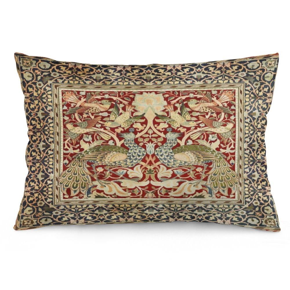 Dripglw Vintage Peacock Floral William Morris Throw Pillow Covers 12x20 Inch Aesthetic Pillow Velvet Decorative Pillowcase Home Decor Living Room
