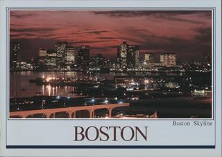 Boston Skyline Evening View from Logan Airport Massachusetts Original Vintage Postcard