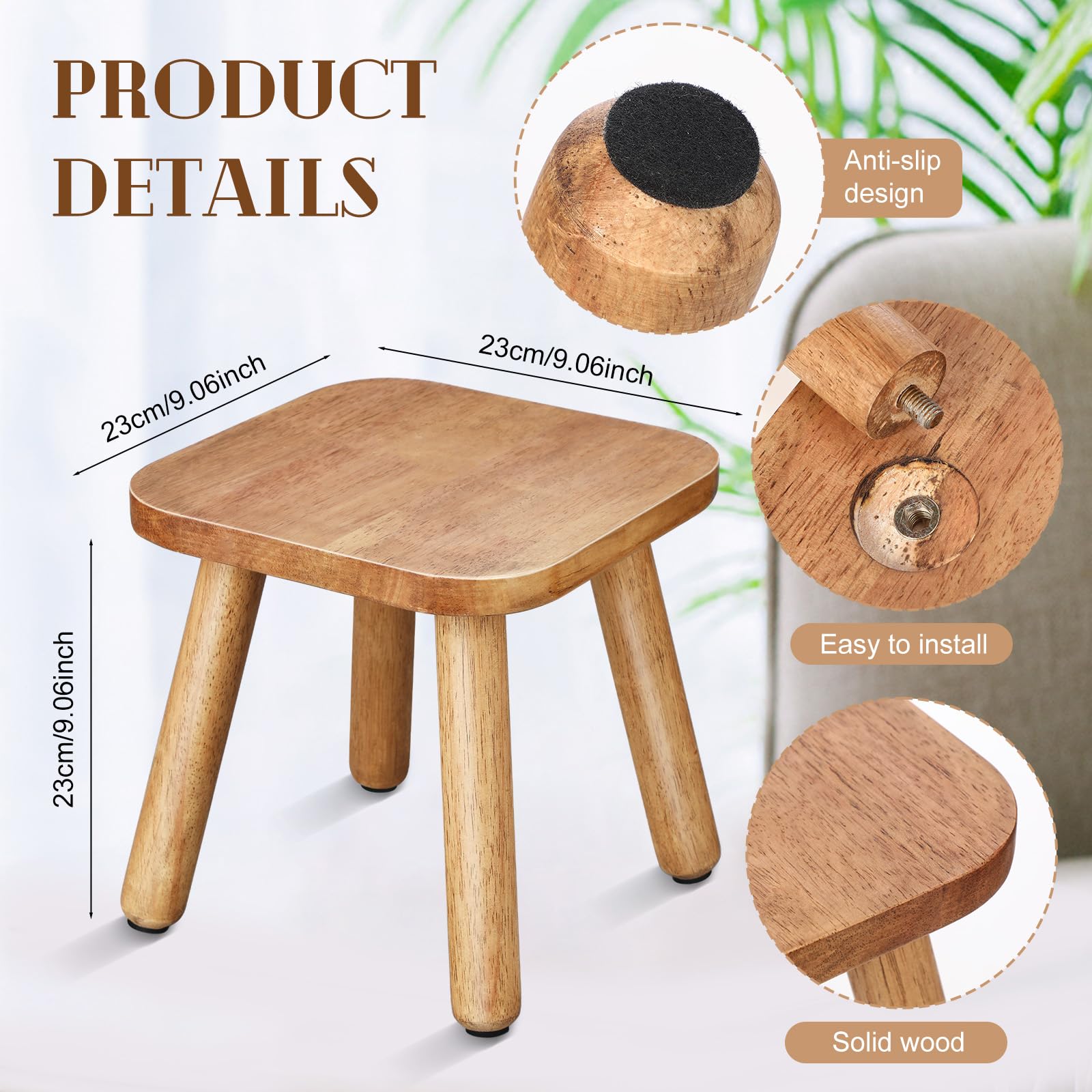 Chunful 2 Pcs Small Wooden Step Stool for Kids 9 Inch Decorative Cute Footstool