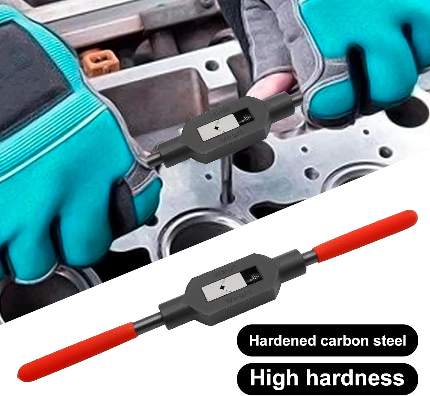 1/4"-3/4" M5-M20 Adjustable Tap Wrench Handle Thread Tap Holder Reamer Hand Tapping Tool for Machinist Repair with Plastic Dipped Handle
