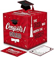 Vista 1 de Funrous Caja grande de tarjetas de graduación roja y negra con 30 piezas de tarjetas de consejos, caja de dinero de regalo, tapa 3D