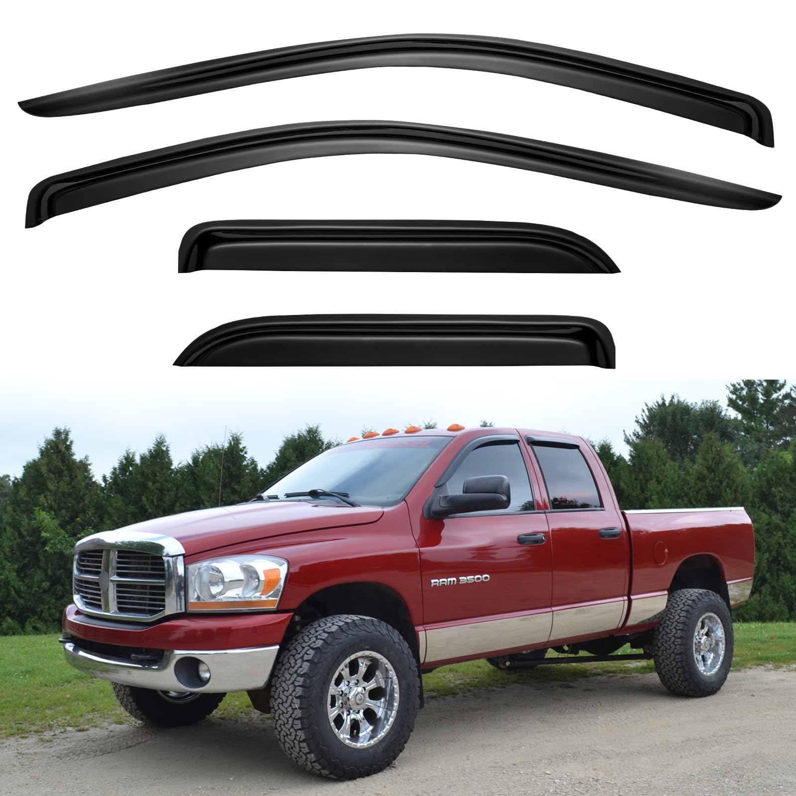 Window Visors Rain Guards Shield for 2002-2008 Dodge Ram 1500, Window Wind Deflectors Vent Shades for 03-09 Ram 2500 3500 (Quad/Extended Cab)