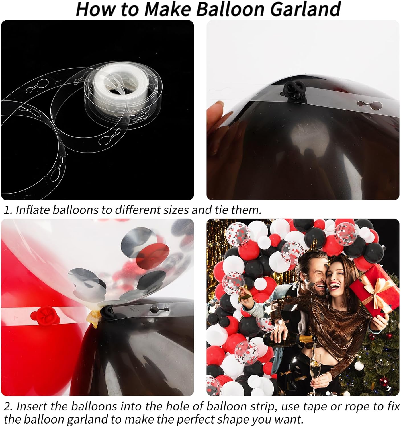 RUBFAC 129pcs Red Black White Balloons Garland Arch Kit, Red and Black White Balloons Arch for Shower Birthday 2025 Graduation Class Decorations Racing Car Poker Card Anniversary Supplies - Image 4
