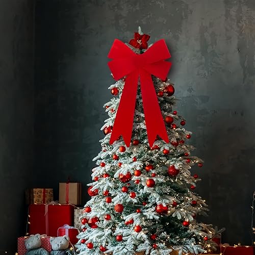 Miniatura 6 de 2 lazos grandes de terciopelo rojo de Navidad de 18 x 32 pulgadas, lazos decorativos de PVC de plástico para decoración de árbol de Navidad,