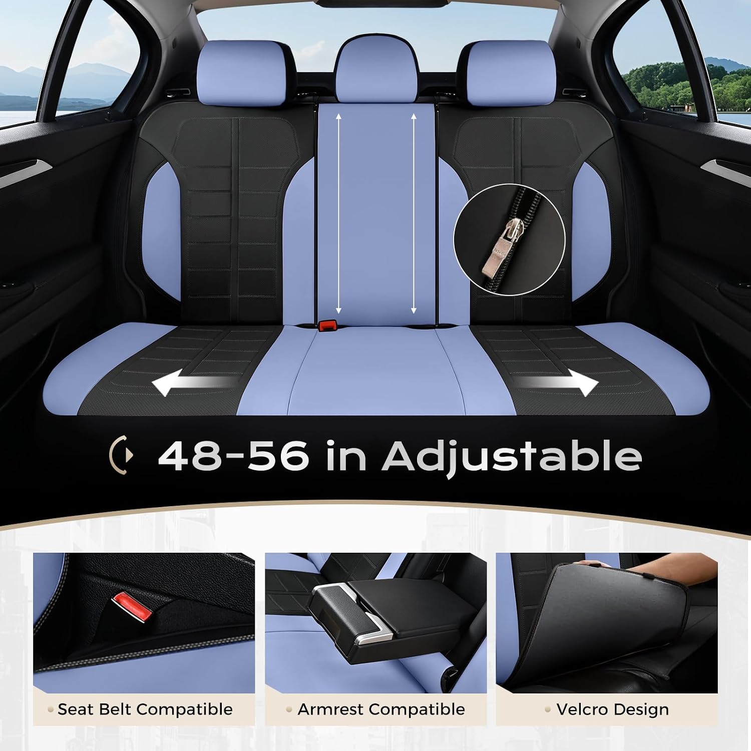 Coverado Leather Seat Covers Full Set Automotive Front and Back Seat Covers Waterproof Car Seat Cushion Protector Universal Fit for Most Cars SUV Trucks, Blue&Black