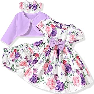 Baby Girl Dress and Cardigan Set Infant Girl Bowknot Dresses Outfit Set Clothes with Diaper Cover Fall Winter - Buy now