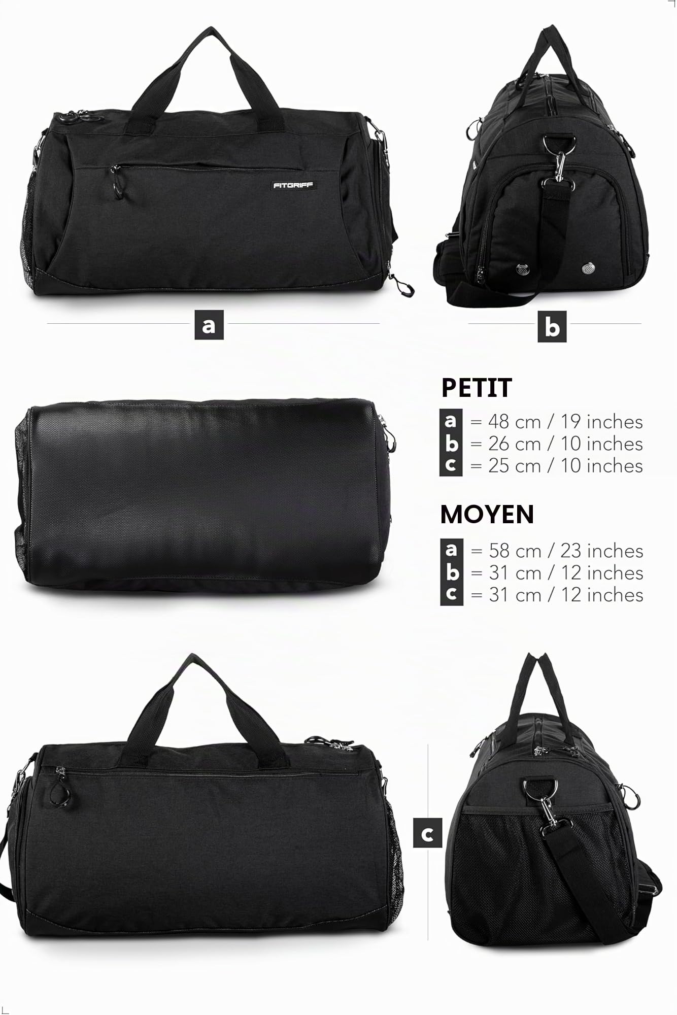 Fitgriff® Sac de Sport Homme Femme V1 - Sac de Voyage Compartiments Chaussures Humide Duffel Bag