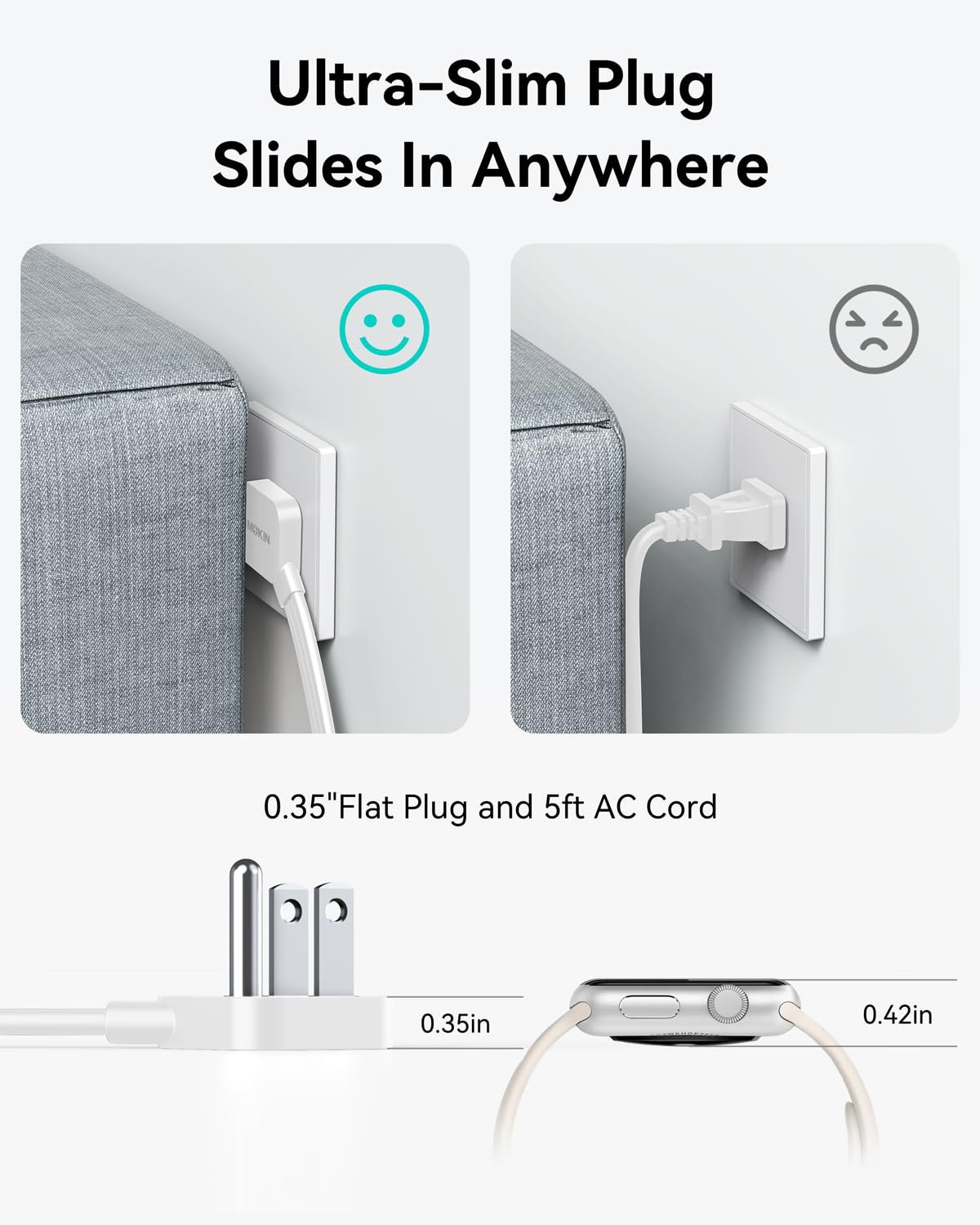 Estación de carga, regleta de alimentación USB-C de 100 W GaN con protector de sobretensión, cargador de computadora de 6 puertos para MacBook Pro/Steam Deck/Chromebook, enchufe plano y cable