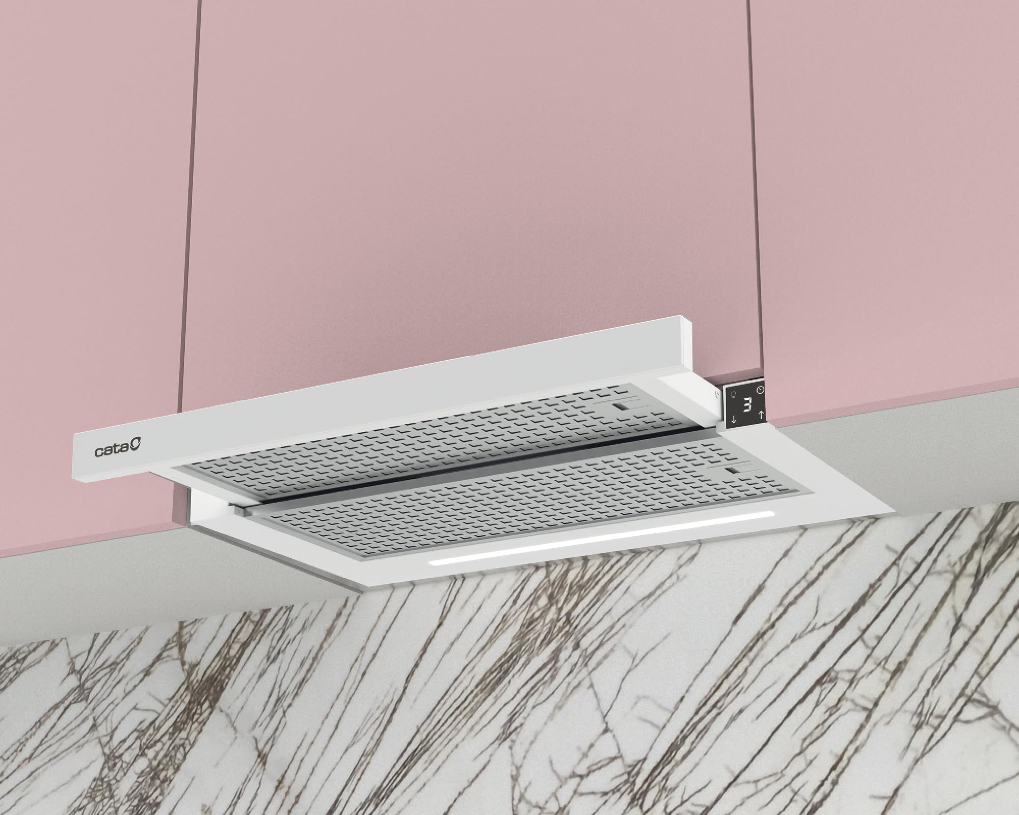CATA TFH 6430 GWH Campana Extractora Telescópica de 60 cm, 391 m³/h, 4 Velocidades 3+1 Turbo, Control Táctil con Display, Motor Brushless, LED Regulable, Clase A+, Blanco