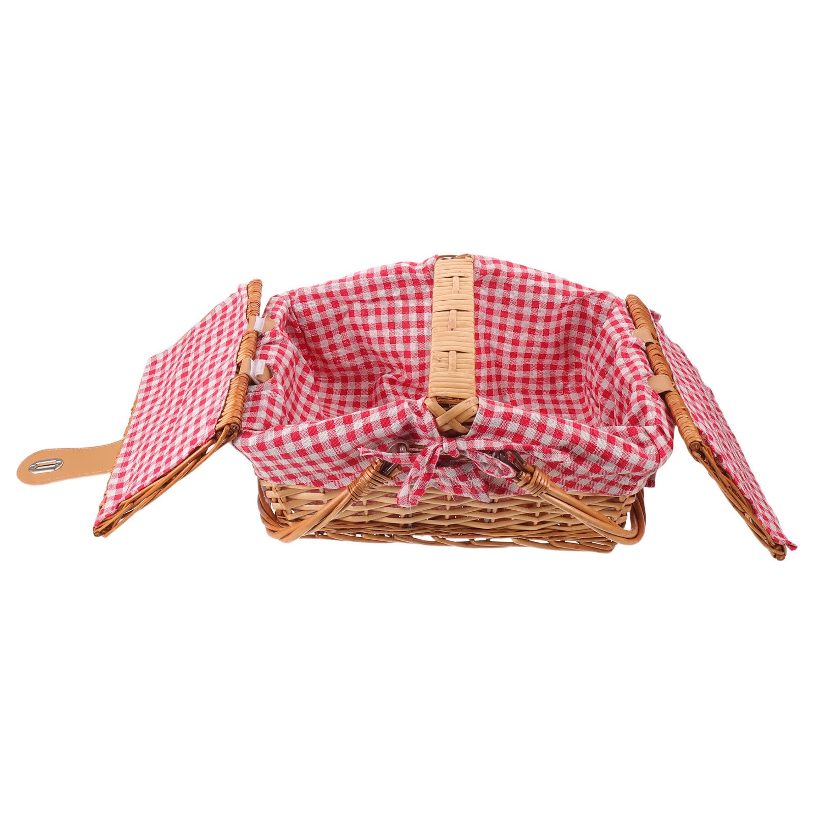 Cesta de Picnic de Mimbre Roja con Tapa y Asas, Tejida a Mano