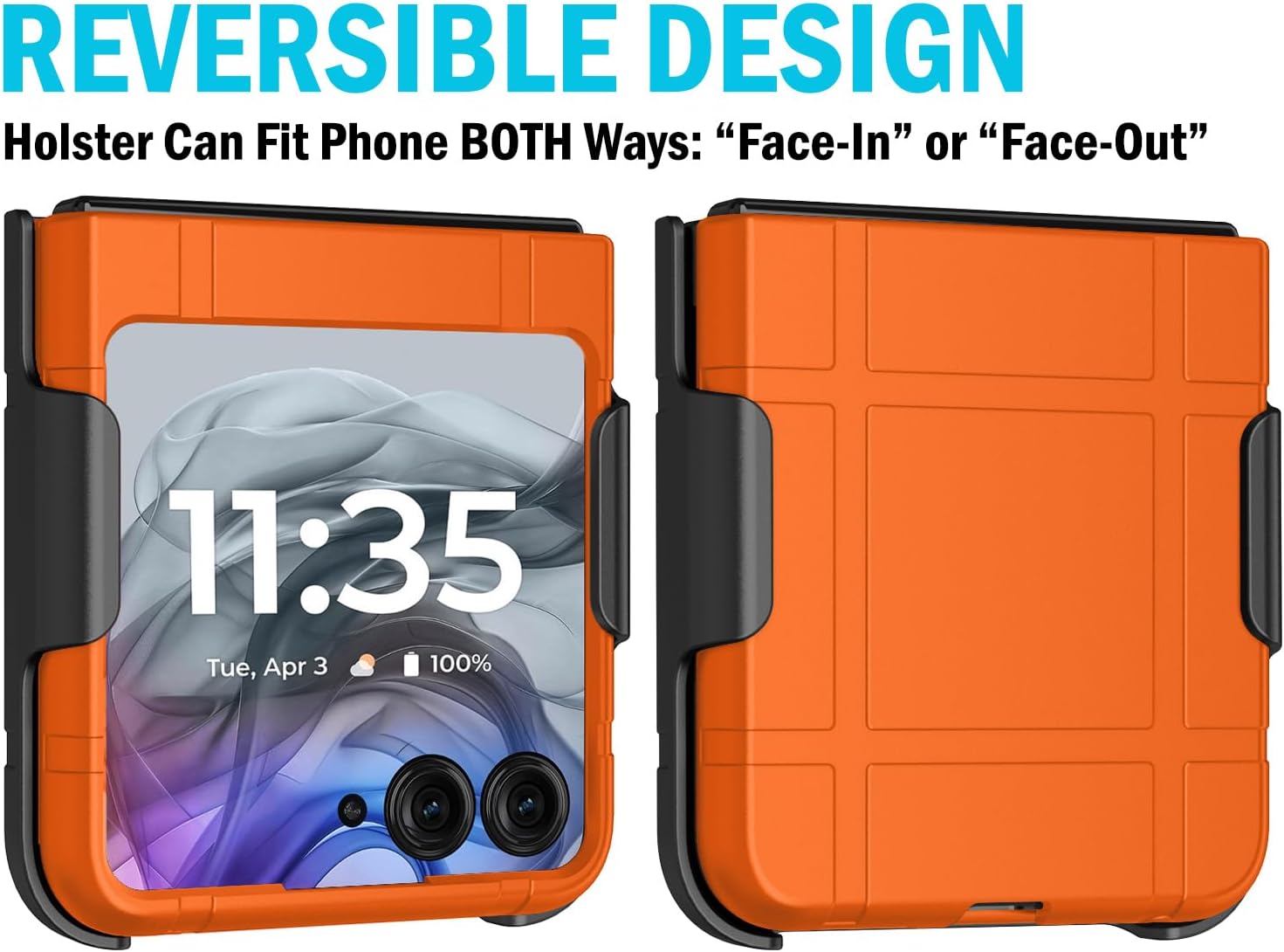 Case with Clip for Motorola RAZR (2024/2025) Flip Phone, Nakedcellphone Textured Slim Hard Shell Cover and [Rotating/Ratchet] Belt Hip Holster Holder Combo - Orange - Image 4