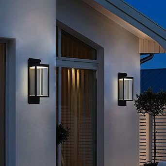 Outdoor Wall Light Fixtures, Outdoor Light Fixtures Wall Mount, Wall Sconce Lighting with Led Bulbs, Anti-Rust Modern Matte Black Outside Lights for Patio Front Door Entryway Garage