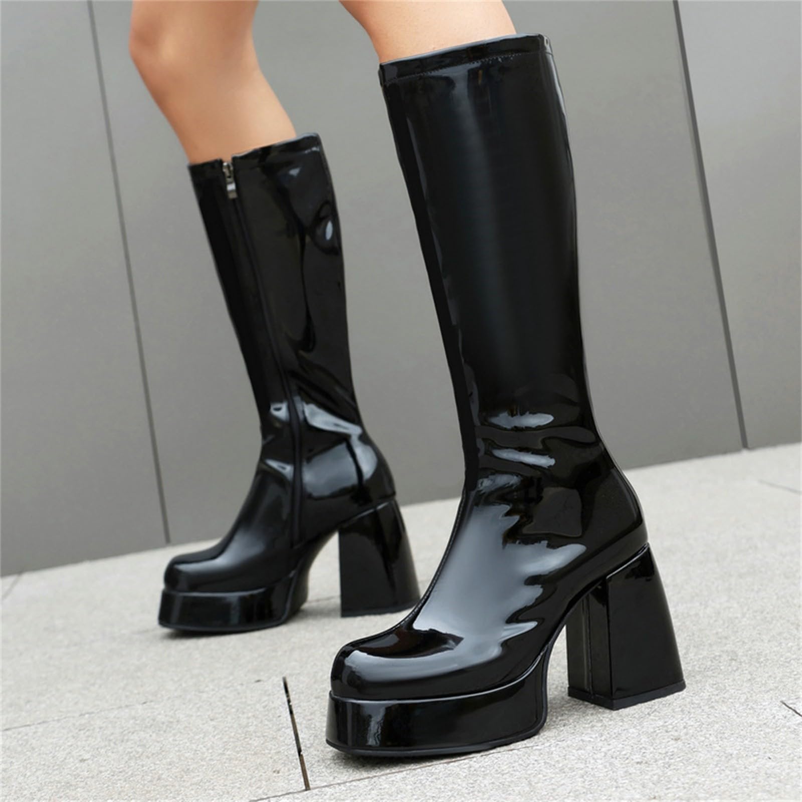 Botas altas de tacón para mujer, botas altas hasta la rodilla para mujer, informales, sin tacón, botas de mujer con tacón cálido, botas de montar para mujer, parte superior impermeable para